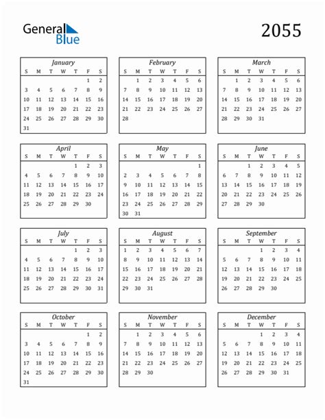 Free 2055 Calendars In Pdf Word Excel