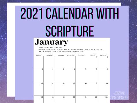 Inspiring Christian Calendar 2021 Plain Scripture Monthly Etsy