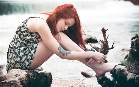 X Women Redhead Women Outdoors Depth Of Field Tattoo Wallpaper