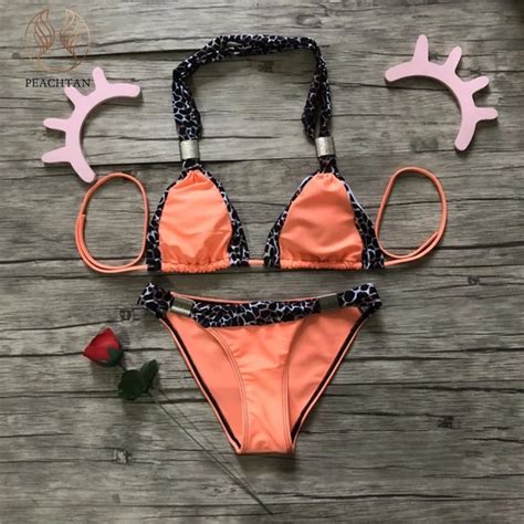 Peachtan Leopard Print Bikini Push Up Pink Swimwear 2019 Extreme Bikini