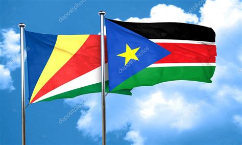 seychelles flag con la bandera de sudán del sur representación 3d 2023
