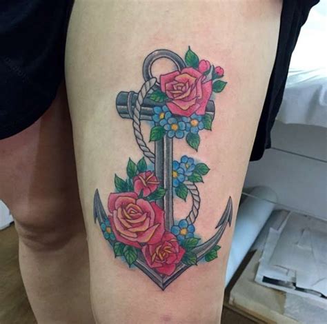 Attractive anchor with roses tattoo design. 30 Floral Anchor Tattoos For Women - TattooBlend
