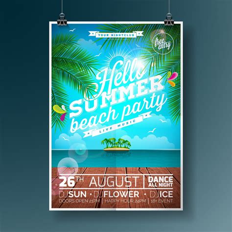 Vector Verão Praia Festa Flyer Design Com Elementos Tipográficos