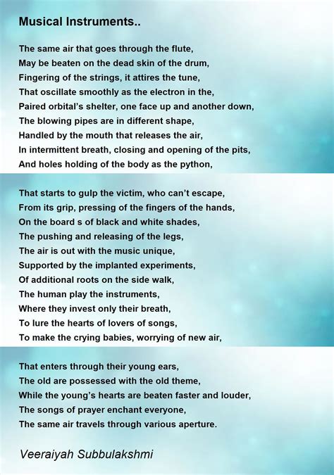 Musical Instruments.. Poem by Veeraiyah Subbulakshmi - Poem Hunter