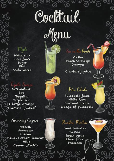 Cocktail Bar Menu Cocktail Recipes Wall Art Chalkboard Menu Etsy Drink Bar Bar Drink Recipes