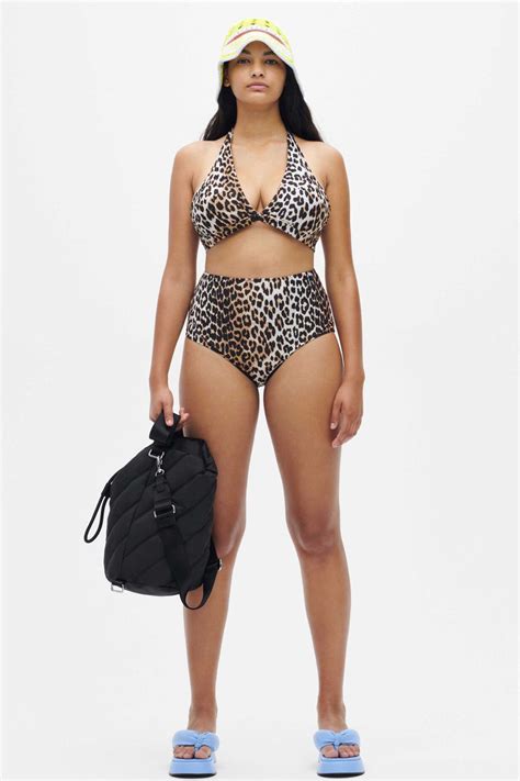 Fru Lund Ganni Halter Recycled Printed Bikinitop Leopard