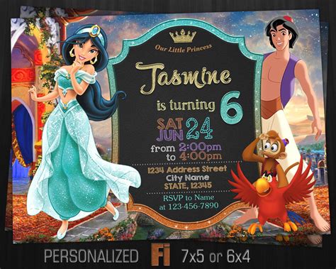 Jasmine Invitation Jasmine Birthday Party Aladdin Princess Etsy