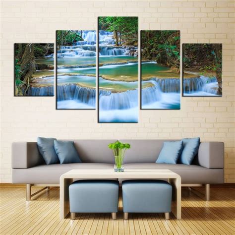 Peaceful Waterfall Canvas Prints 5 Pieces Painting Office Wall Decor