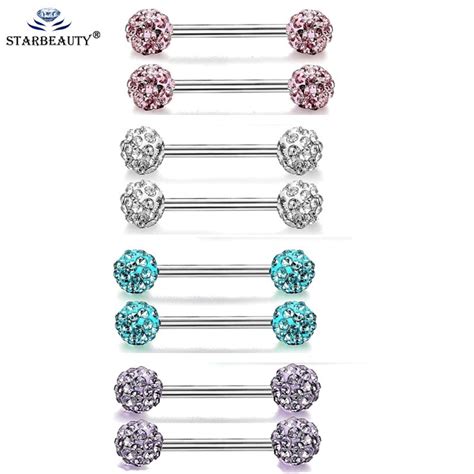 1pair New Style Full Cz Gem Nipple Ring High Quality 316l Surgical Steel Piercing Nipple