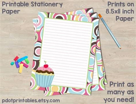 Cupcake Printable Stationery Paper Penpal Letter Writing Instant