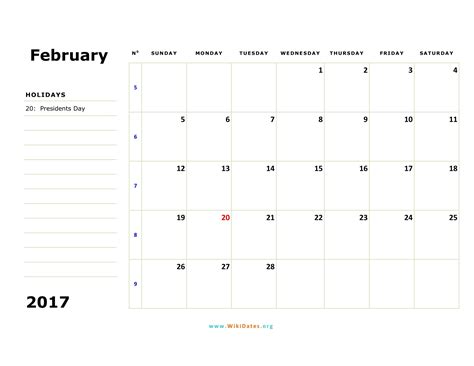 February 2017 Calendar