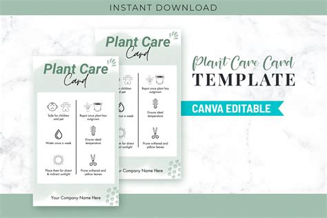 Editable Plant Care Card Template Canva Printable Plant Care Etsy