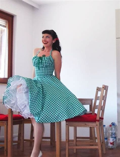 pinup dress lollipop dress in green and white gingham full circle skirt gathered bust