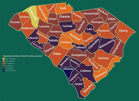 Population Density Of South Carolina Counties 2018