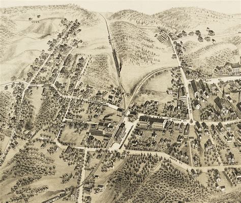 Bethel Connecticut In 1879 Birds Eye View Map Aerial Panorama