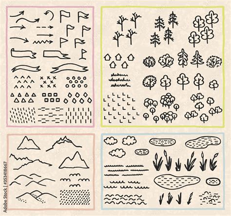 Set With Thematic Sets Of Cartographic Symbols Vector Illustration