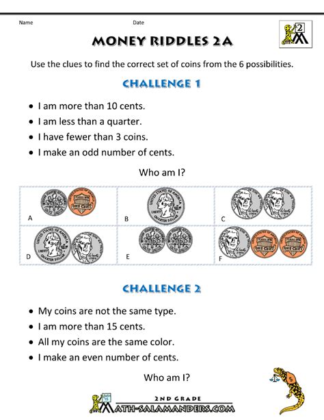 Write the solutions and color the rabbit. Money Math Worksheets - Money Riddles