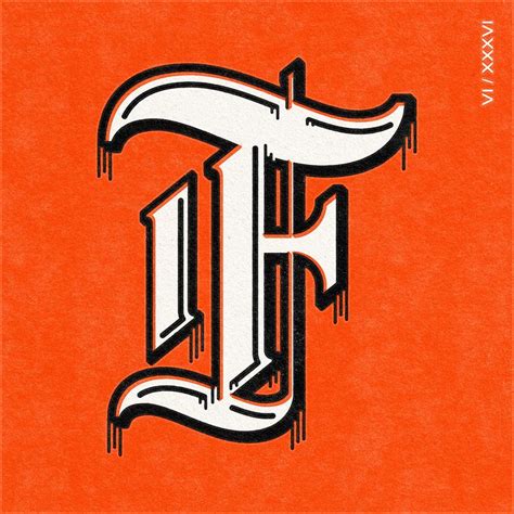 Letter F In A Gothic Blackletter Graffiti Style On A Blood Orange Or