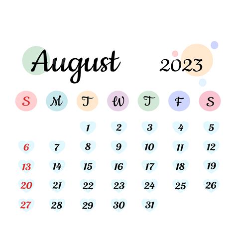 August 2023 Monthly Calendar Vector August 2024 Calendar Augus