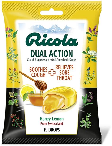 Ricola Dual Action Cough And Throat Drops Honey Lemon 19 Ea Pack Of 4
