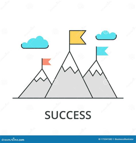 Vector Flat Flag On Mountain Success Illustration Goal Achievement