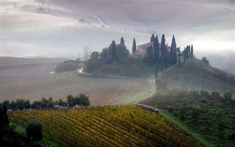 Wallpaper 2560x1600 Px Farm Field Fog Italy Landscape Morning