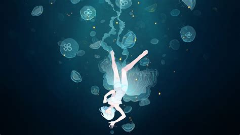 Download 1920x1080 Wallpaper Underwater Dive Anime Girl Jellyfish