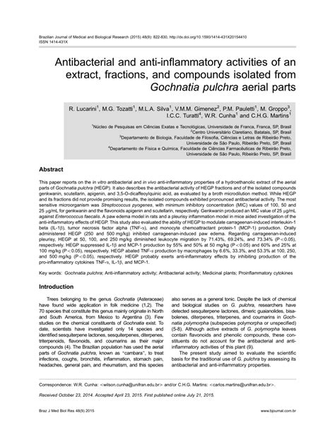 PDF Antibacterial And Anti Inflammatory Activities Of An Extract
