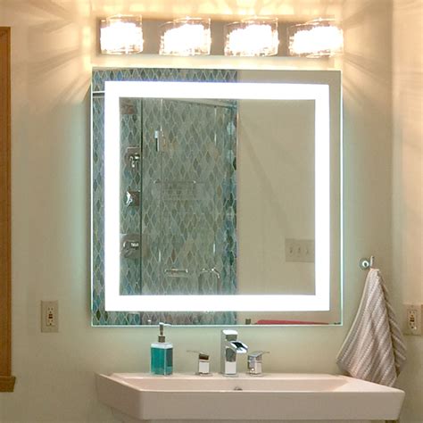 Front Lighted Led Bathroom Vanity Mirror 24 X 24 Square Mirrors