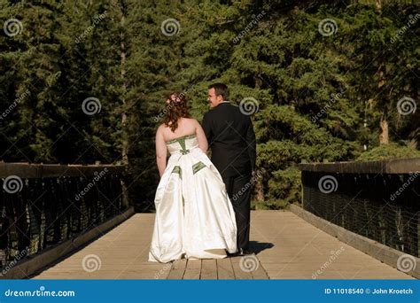 Bride And Groom Walking Across Bridge Stock Photo Image Of Love
