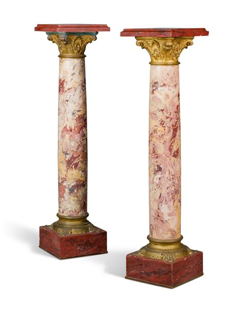 A Pair Of French Ormolu Mounted Pink Marble Pedestals Late 19th