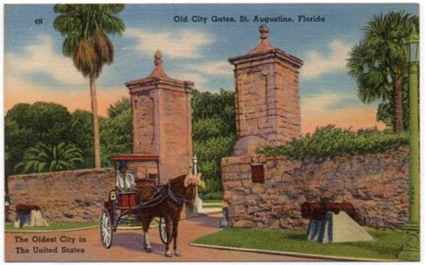 Vintage Linen Postcard Old City Gates St Augustine Florida Tichnor
