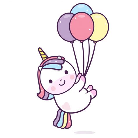 Kawaii Unicorn Holding Balloons Vector Premium Download Desenhos