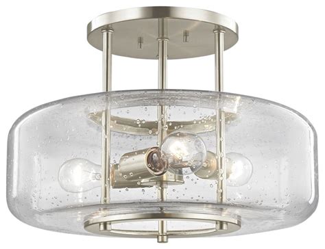 Great savings & free delivery / collection on many items. Seeded Glass Semi-Flush Ceiling Light Satin Nickel 3 Lt ...