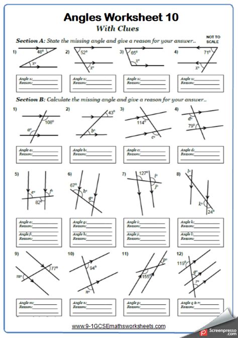Angles On Parallel Lines A With And Without Clues Maths Worksheet And