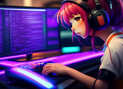 Lexica Anime Girl Programming At A Computer Lofi