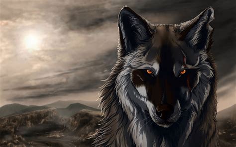 Brown And White Wolf Illustration Wallpaper Artwork