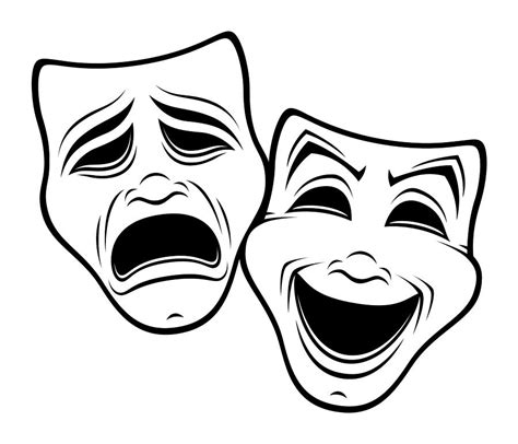 Comedy And Tragedy Theater Masks Black Line Digital Art By John
