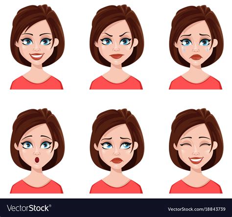 Facial Expressions Of A Cute Woman Royalty Free Vector Image