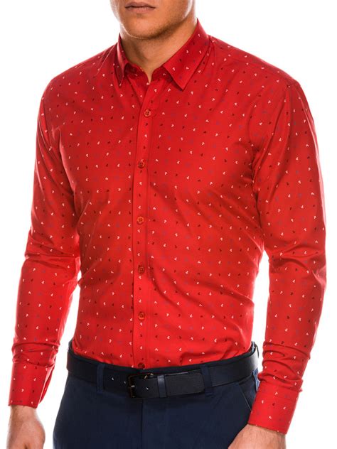 Mens Shirt With Long Sleeves K465 Redwhite Modone Wholesale