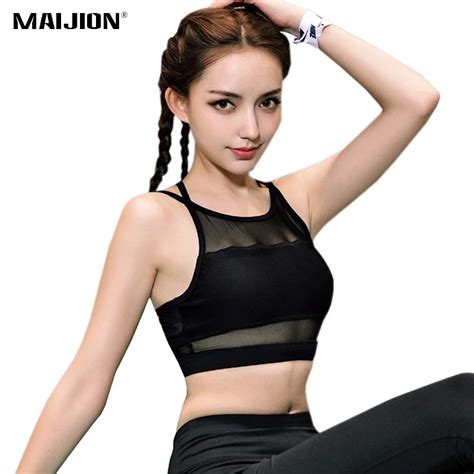 maijion mesh yoga bra ladies cross straps gym sports vest women backless crop tops push up