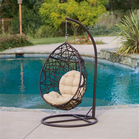 Wolsingham outdoor wicker hanging basket swing chair with stand. Wicker Tear Drop Hanging Egg Chair Swing w/ Stand Outdoor ...