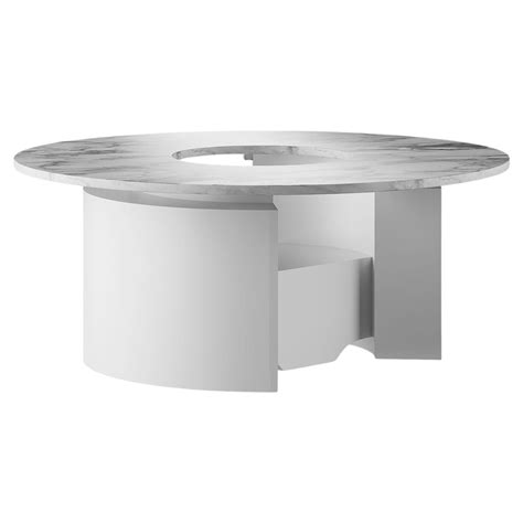 Minimal Modern Round Center Table Calacatta White Marble Top Grey Matte Lacquer For Sale At 1stdibs