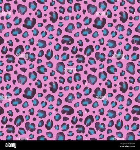 Leopard Black Pink Magenta Teal Blue Turquoise Fantasy Abstract Seamless Background Watercolor
