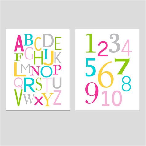 Alphabet And Numbers Set Of Two 8x10 Prints Kids Wall Art Etsy