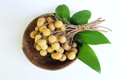 Top View Dimocarpus Longanlongan In Basket Bamboo Isolated On White