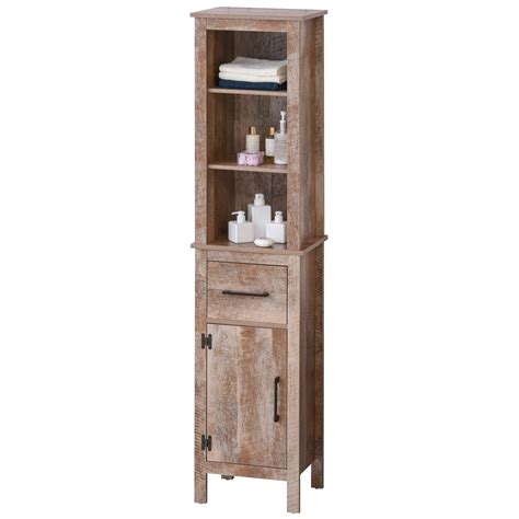 Kleankin Tall Bathroom Storage Cabinet Freestanding Linen Tower With 3