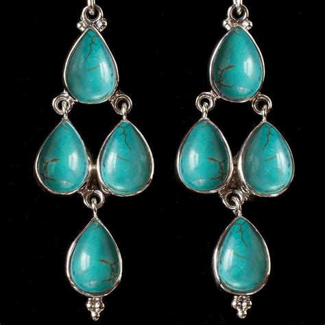 Sterling Silver Turquoise Dangle Earrings Dangling Turquoise Etsy