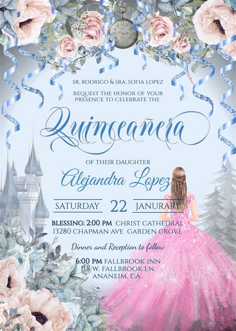Editable Quinceanera Birthday Party Invitation Cinderella Etsy