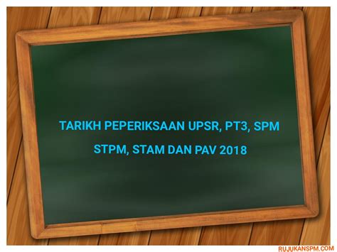 terkini 28 jun 2020 kementerian pendidikan malaysia (kpm) telah membuat penjadualan semula kali kedua takwim peperiksaan kendalian kpm bagi tahun. Tarikh Peperiksaan UPSR, PT3, SPM, STPM, STAM dan PAV 2019 ...